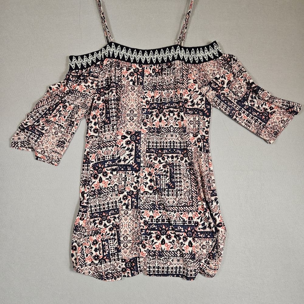Three Pink Hearts Trixxi Cold Shoulder Patchwork Paisley Top Navy Coral Large